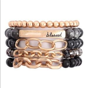 BLESSED Beaded Black Stacked Chainlink Bracelet